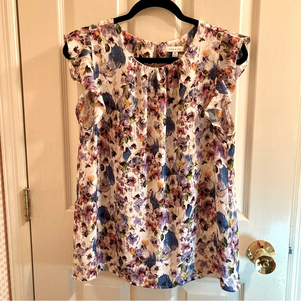 Floral Ruffle Sleeve Top by Alex & lili.